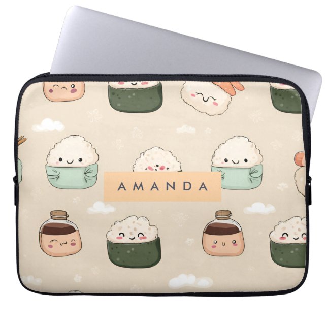Personalized Kawaii Sushi Japanese Food Pattern Laptop Sleeve (Front)