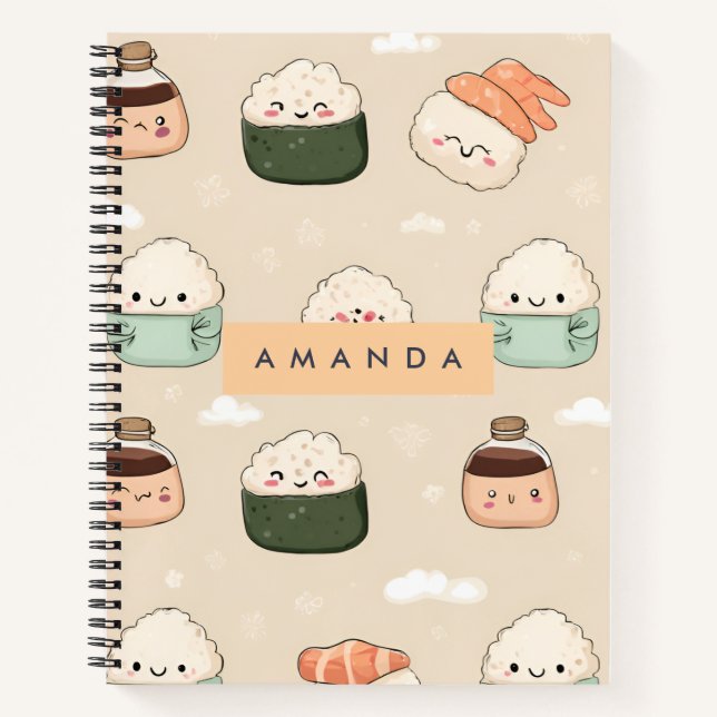 Personalized Kawaii Sushi Japanese Food Pattern Notebook (Front)