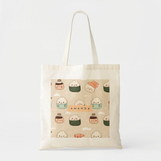 Personalized Kawaii Sushi Japanese Food Pattern Tote Bag (Front)