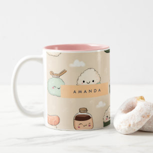 Personalized Kawaii Sushi Japanese Food Pattern Two-Tone Coffee Mug