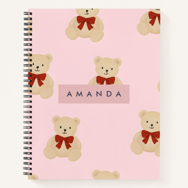 Personalized Kawaii Teddy Bear Pattern Notebook (Front)