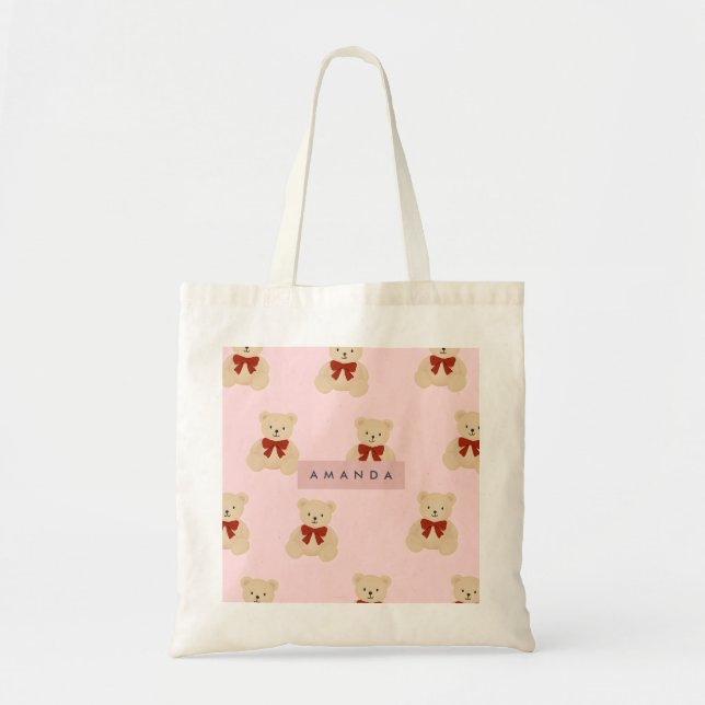 Personalized Kawaii Teddy Bear Pattern Tote Bag (Front)