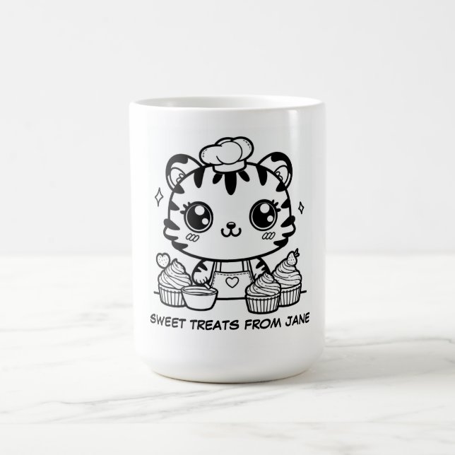 Personalized Kawaii Tiger Baker Mug | Cute Cupcake (Center)