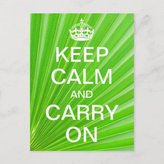 Personalized KEEP CALM and CARRY ON - green palm Postcard