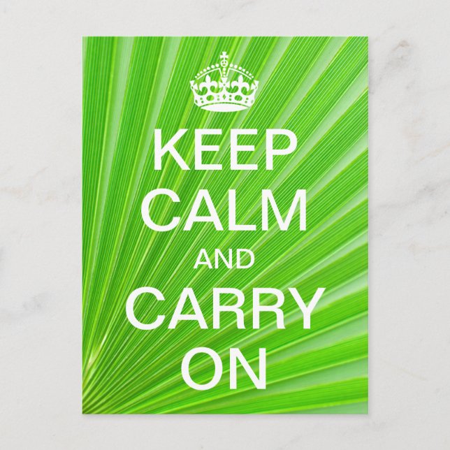 Personalized KEEP CALM and CARRY ON - green palm Postcard (Front)
