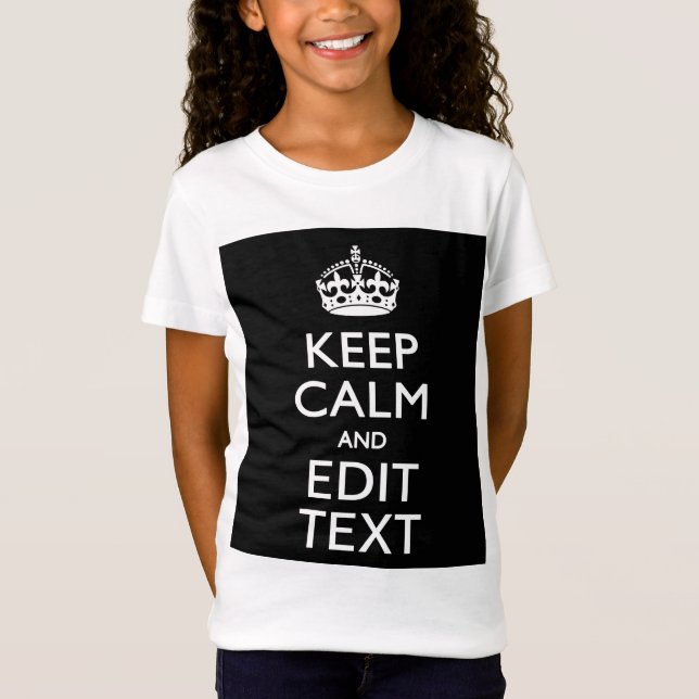 Personalized Keep Calm And Edit Text on Black T-Shirt (Front)