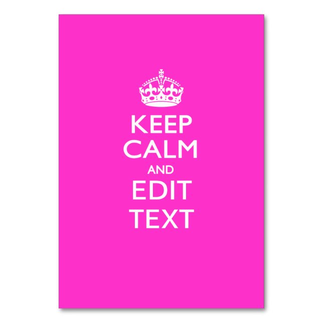 Personalized KEEP CALM AND Edit Text on Pink Table Number (Front)