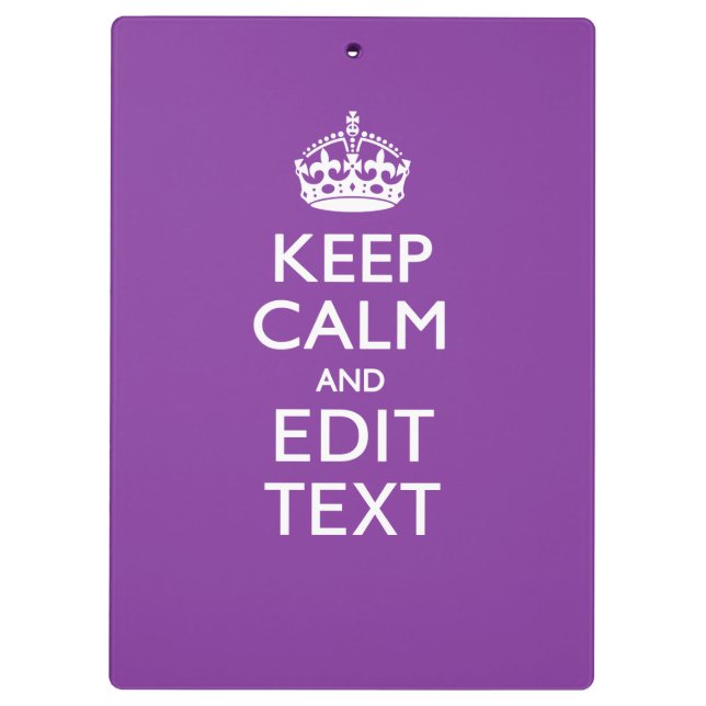 Personalized KEEP CALM AND Edit Text on Purple Clipboard (Back)