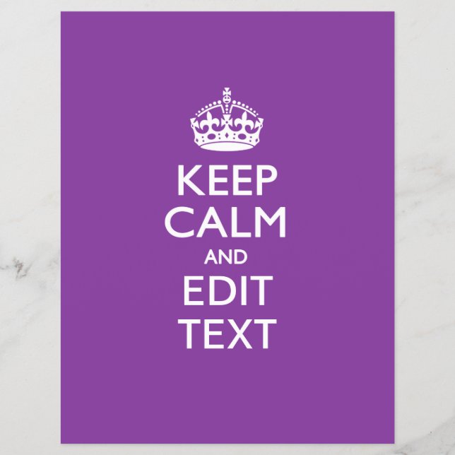 Personalized KEEP CALM AND Edit Text on Purple Flyer (Front)