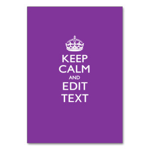 Personalized KEEP CALM AND Edit Text on Purple Table Number