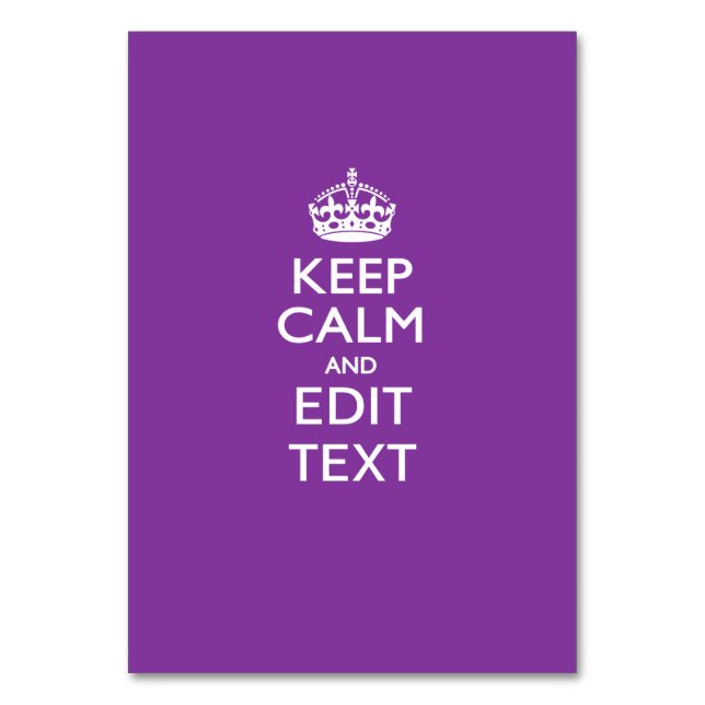 Personalized KEEP CALM AND Edit Text on Purple Table Number (Front)