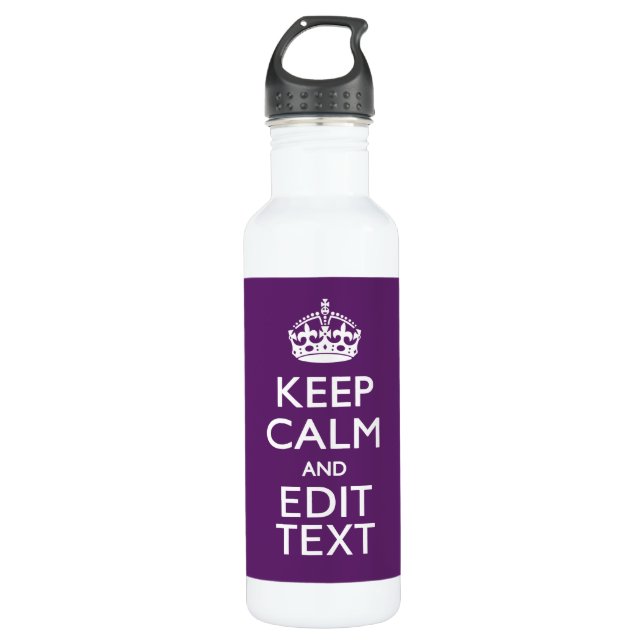 Personalized KEEP CALM AND Edit Text on Purple Water Bottle (Front)