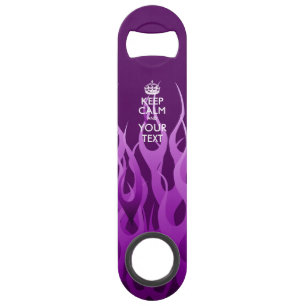 Personalized KEEP CALM AND Edit Text Purple Flames Speed Bottle Opener