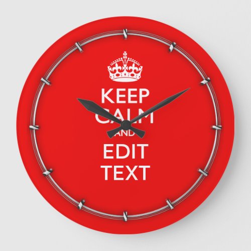 Personalized Keep Calm And Edit Text Red Decor Large Clock
