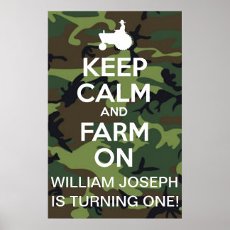 Personalized Keep Calm And Farm On Camouflage Poster