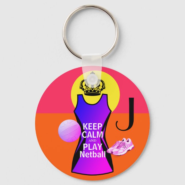 Personalized Keep Calm and Play Netball Keychain (Front)