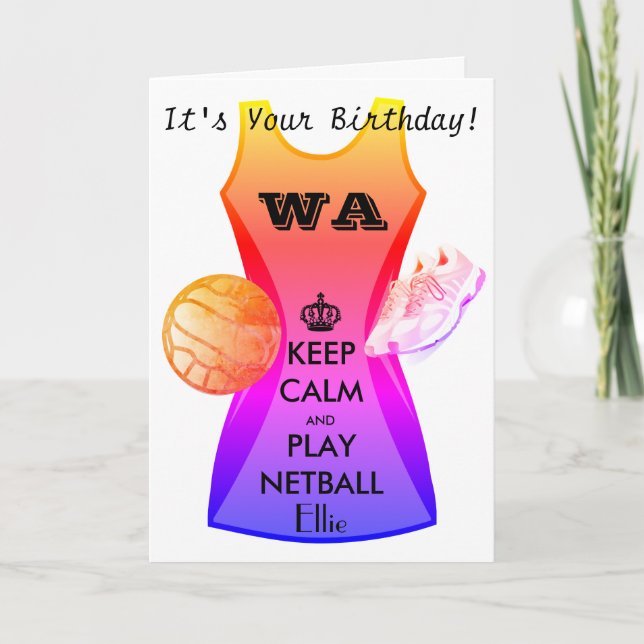 Personalized Keep Calm and Play Netball Quote Card (Front)