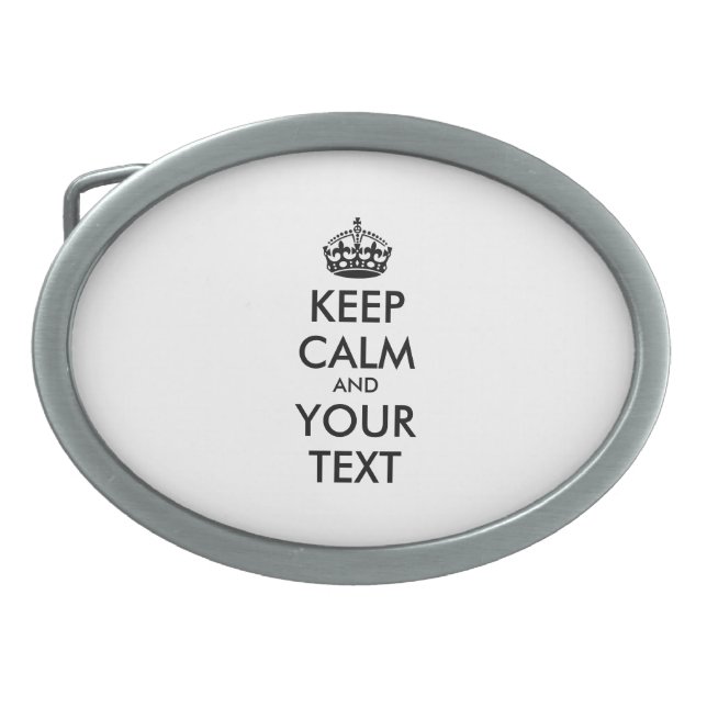 Personalized KEEP CALM and YOUR TEXT - black Oval Belt Buckle (Front)