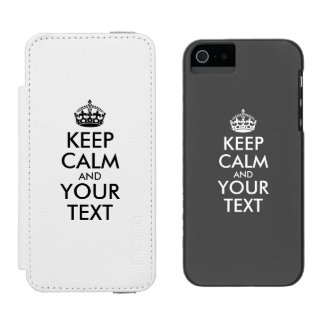 Personalized KEEP CALM and YOUR TEXT - black&white iPhone SE/5/5s Wallet Case