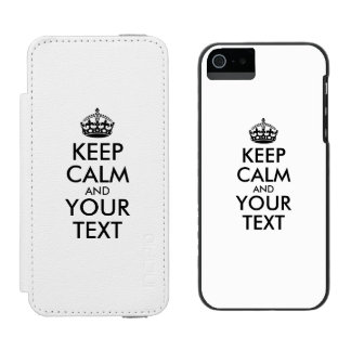 Personalized KEEP CALM and YOUR TEXT - black words iPhone SE/5/5s Wallet Case