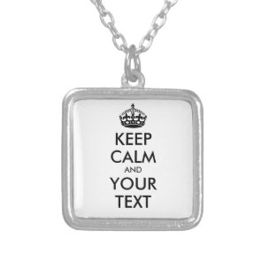 Personalized KEEP CALM and YOUR TEXT - black words Silver Plated Necklace
