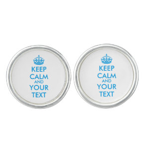 Personalized KEEP CALM and YOUR TEXT - blue Cufflinks