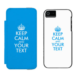 Personalized KEEP CALM and YOUR TEXT blue&white iPhone SE/5/5s Wallet Case