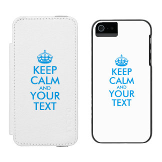 Personalized KEEP CALM and YOUR TEXT - blue words Wallet Case For iPhone SE/5/5s