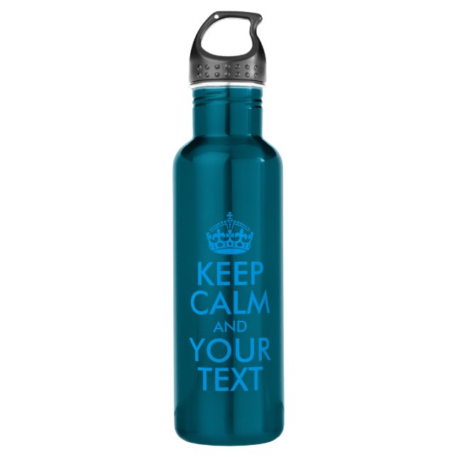 Personalized KEEP CALM and YOUR TEXT - blue words Water Bottle (Front)