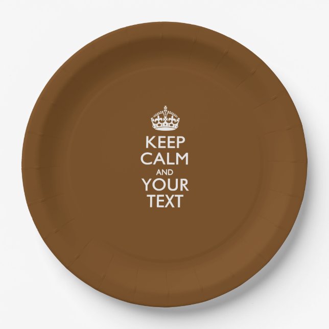 Personalized Keep Calm And Your Text Brown Paper Plates (Front)