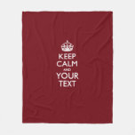Personalized Keep Calm And Your Text Burgundy Fleece Blanket