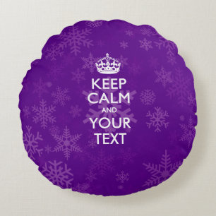 Personalized KEEP CALM AND Your Text for Snow Round Pillow