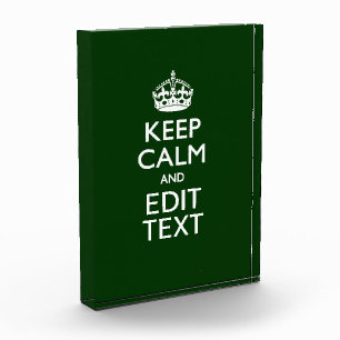 Personalized Keep Calm And Your Text Green Decor Acrylic Award