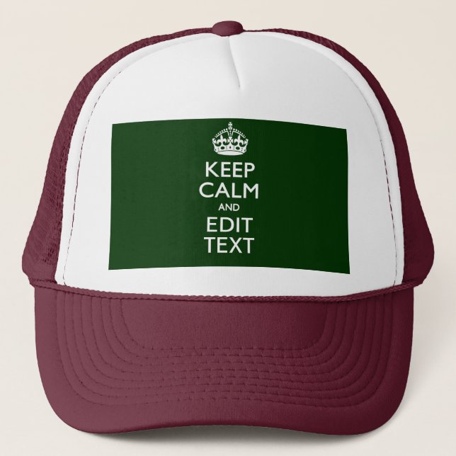 Personalized Keep Calm And Your Text Green Decor Trucker Hat (Front)