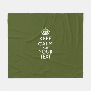 Personalized Keep Calm And Your Text Olive Green Fleece Blanket