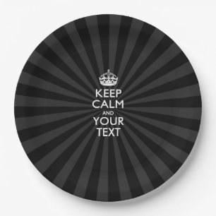 Personalized KEEP CALM and your text on burst Paper Plates