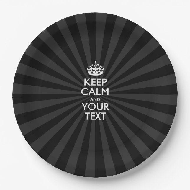 Personalized KEEP CALM and your text on burst Paper Plates (Front)