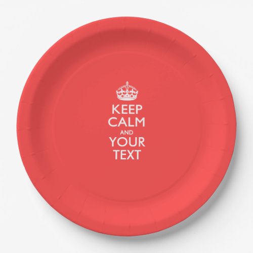 Personalized KEEP CALM and your text on Coral Paper Plates