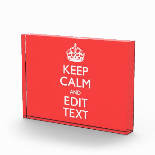 Personalized KEEP CALM and your text on Pink Coral Acrylic Award