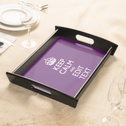 Personalized KEEP CALM AND Your Text on Purple Serving Tray