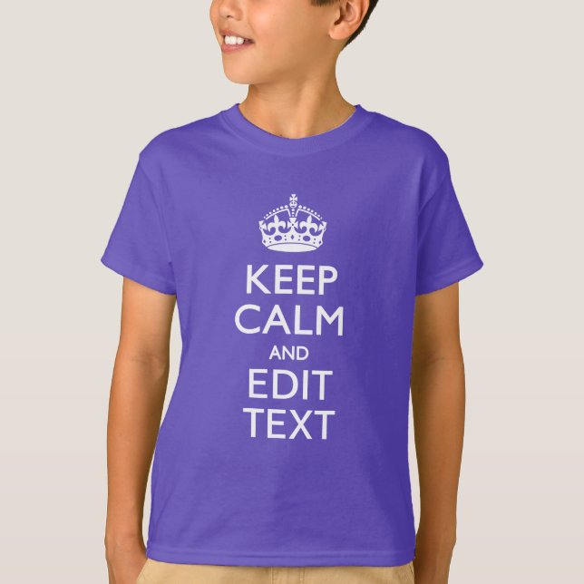 Personalized KEEP CALM AND Your Text on Purple T-Shirt (Front)