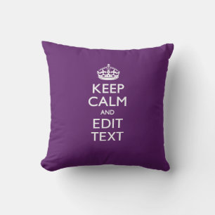 Personalized KEEP CALM AND Your Text on Purple Throw Pillow