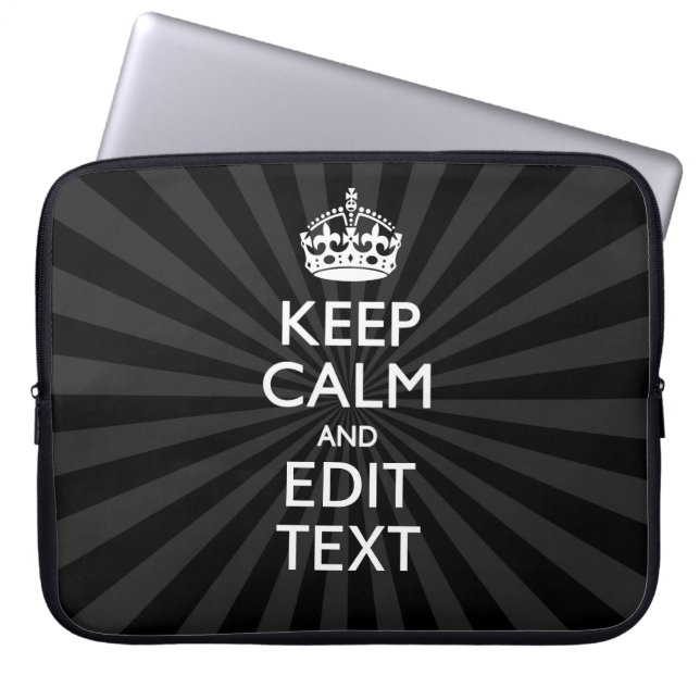 Personalized KEEP CALM and your text on Sunburst Laptop Sleeve (Front)