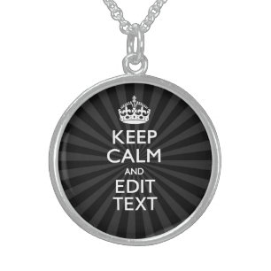 Personalized KEEP CALM and your text on Sunburst Sterling Silver Necklace
