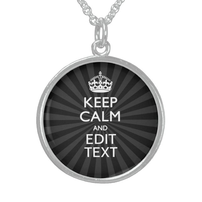 Personalized KEEP CALM and your text on Sunburst Sterling Silver Necklace (Front)