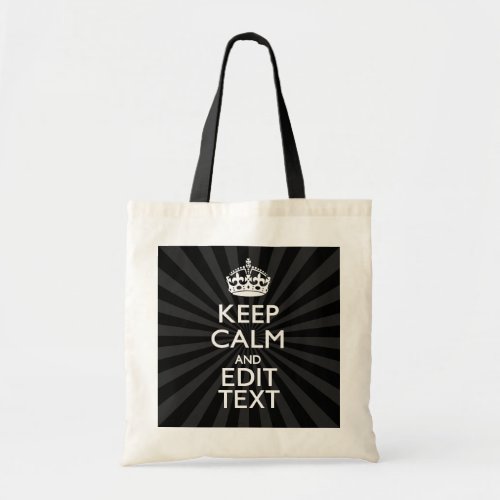 Personalized KEEP CALM and your text on Sunburst Tote Bag