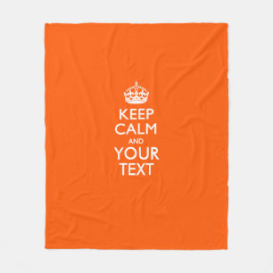 Personalized Keep Calm And Your Text Orange Fleece Blanket