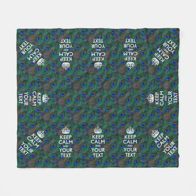 Personalized Keep Calm And Your Text Peacock Fleece Blanket (Front (Horizontal))