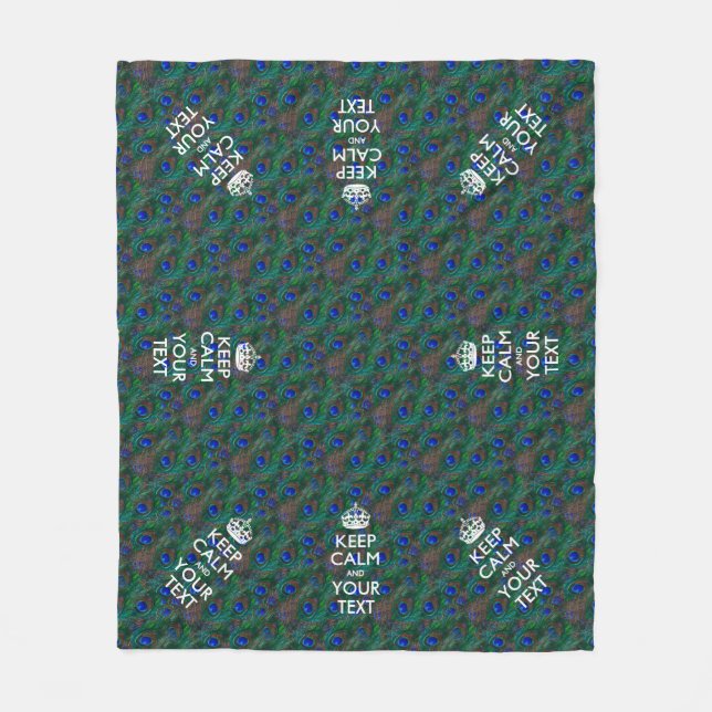 Personalized Keep Calm And Your Text Peacock Fleece Blanket (Front)