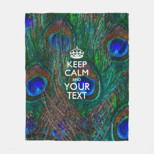 Personalized Keep Calm And Your Text Peacock Fleece Blanket